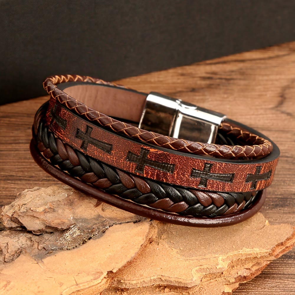 Pulsera Cruz de Cuero Trenzado: Declaración de Fe Robusta para la Devoción Diaria