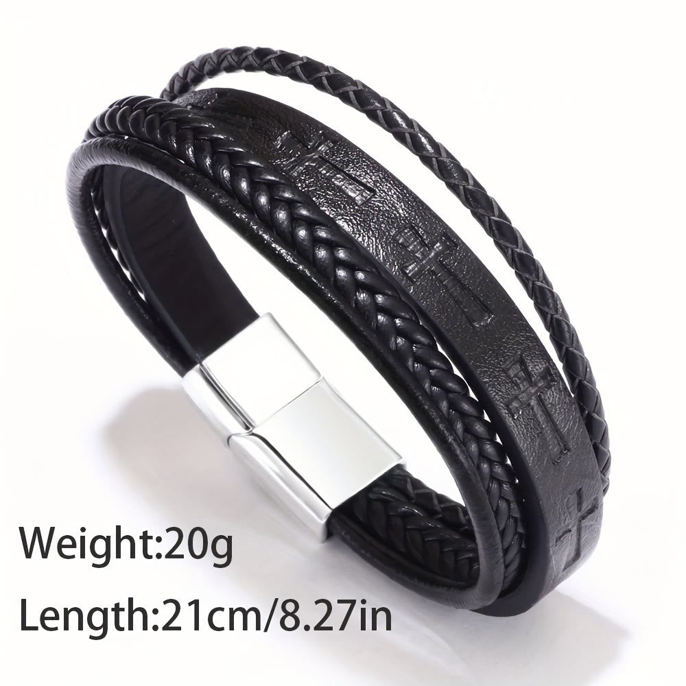 Pulsera Cruz de Cuero Trenzado: Declaración de Fe Robusta para la Devoción Diaria