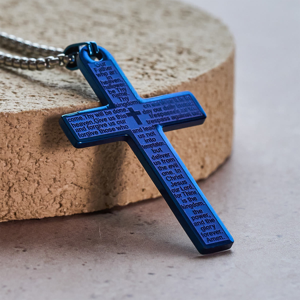 Collar con Cruz y Colgante del Padre Nuestro de Acero Inoxidable