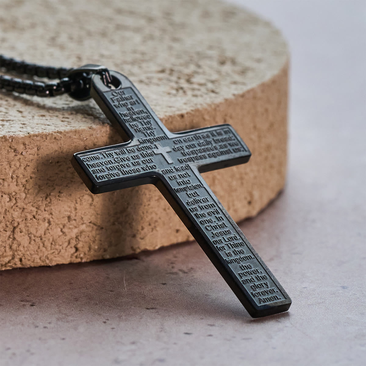 Collar con Cruz y Colgante del Padre Nuestro de Acero Inoxidable