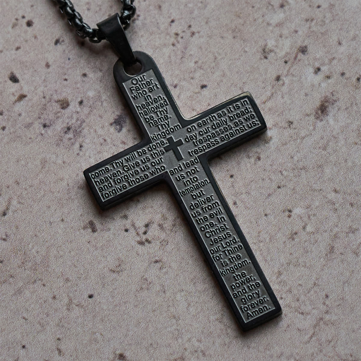 Collar con Cruz y Colgante del Padre Nuestro de Acero Inoxidable