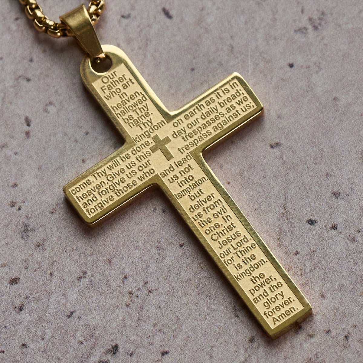 Collar con Cruz y Colgante del Padre Nuestro de Acero Inoxidable