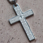 Collar con Cruz y Colgante del Padre Nuestro de Acero Inoxidable
