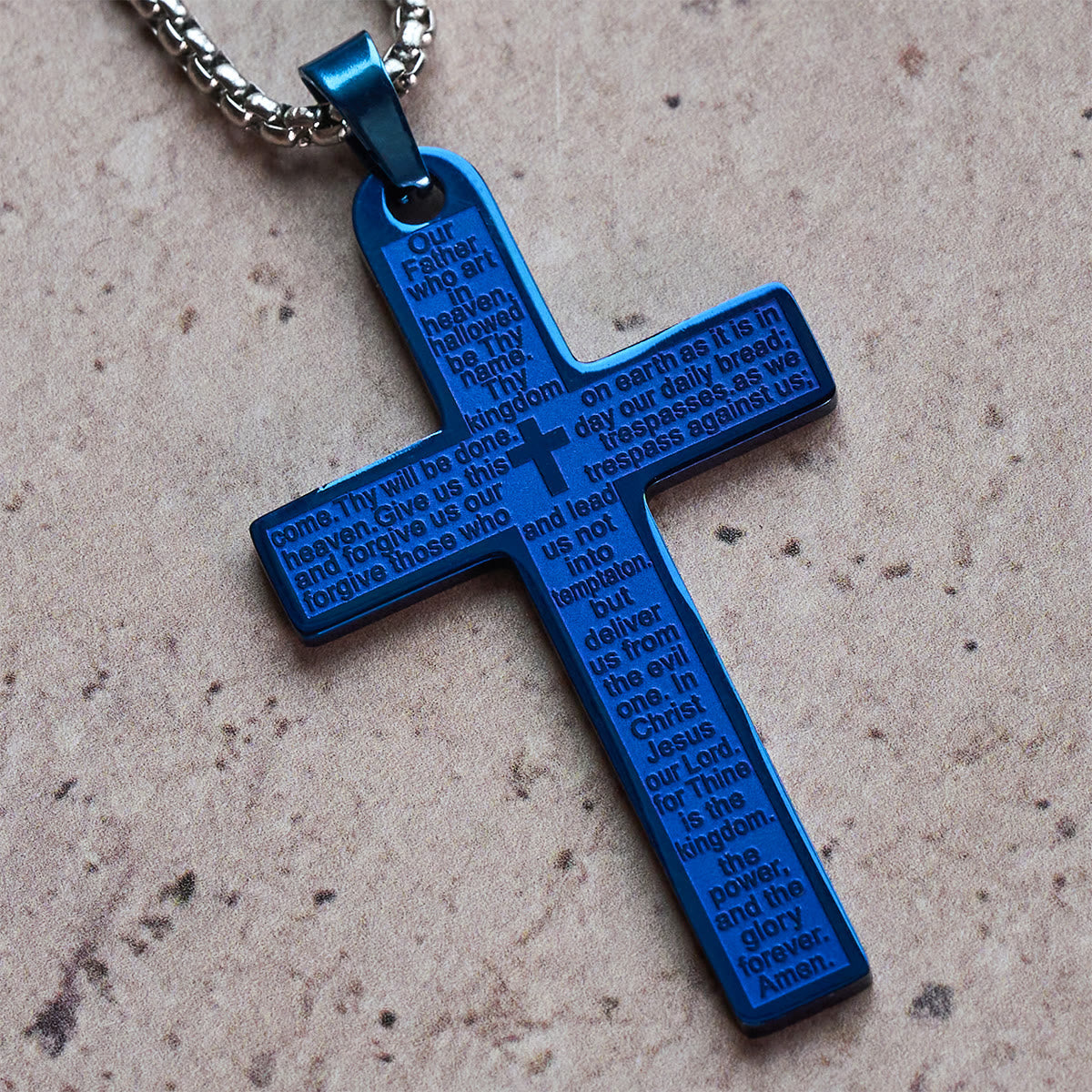Collar con Cruz y Colgante del Padre Nuestro de Acero Inoxidable