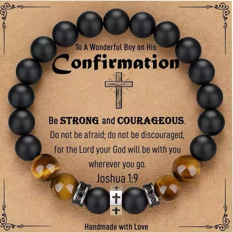 Pulsera con Cruz de Ojo de Tigre, Ónix Negro y Circonitas - Acero Inoxidable Acentuado