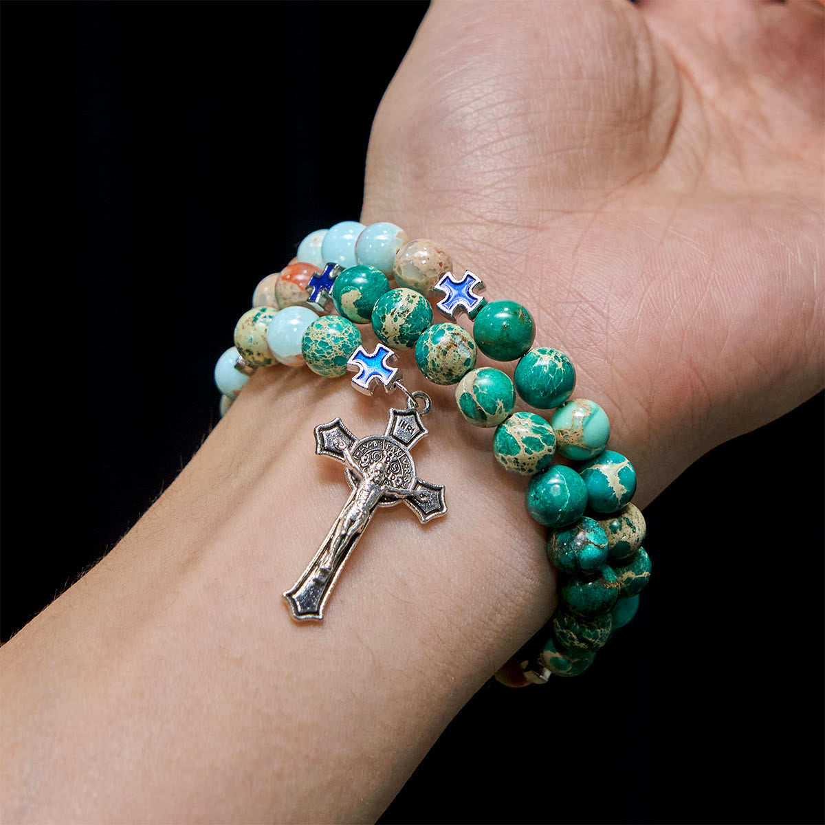 Pulsera Rosario de Piedra Shoushan y Piedra Veteada Verde: Devoción y Gracia Terrenal