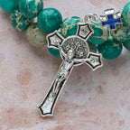 Pulsera Rosario de Piedra Shoushan y Piedra Veteada Verde: Devoción y Gracia Terrenal