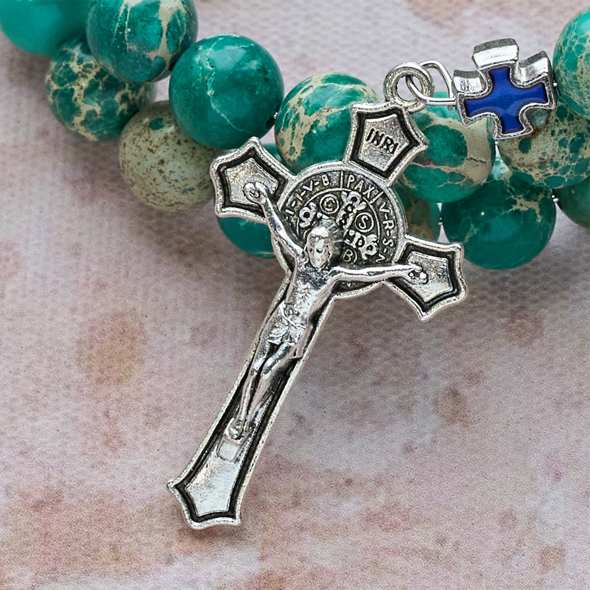 Pulsera Rosario de Piedra Shoushan y Piedra Veteada Verde: Devoción y Gracia Terrenal