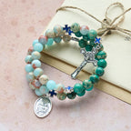 Pulsera Rosario de Piedra Shoushan y Piedra Veteada Verde: Devoción y Gracia Terrenal