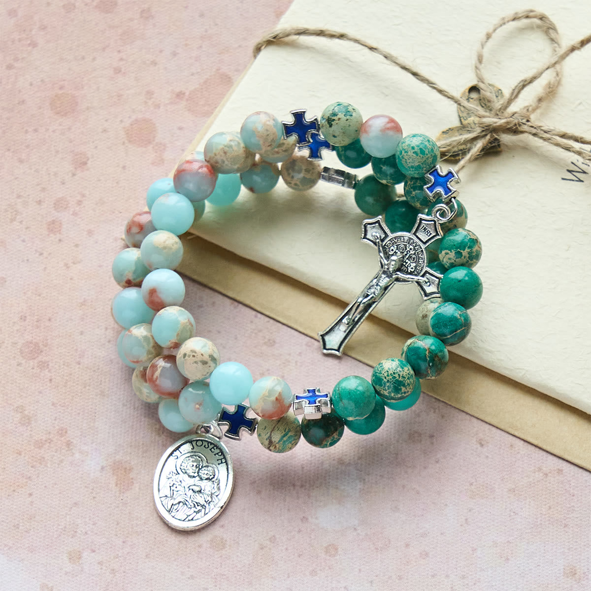 Pulsera Rosario de Piedra Shoushan y Piedra Veteada Verde: Devoción y Gracia Terrenal