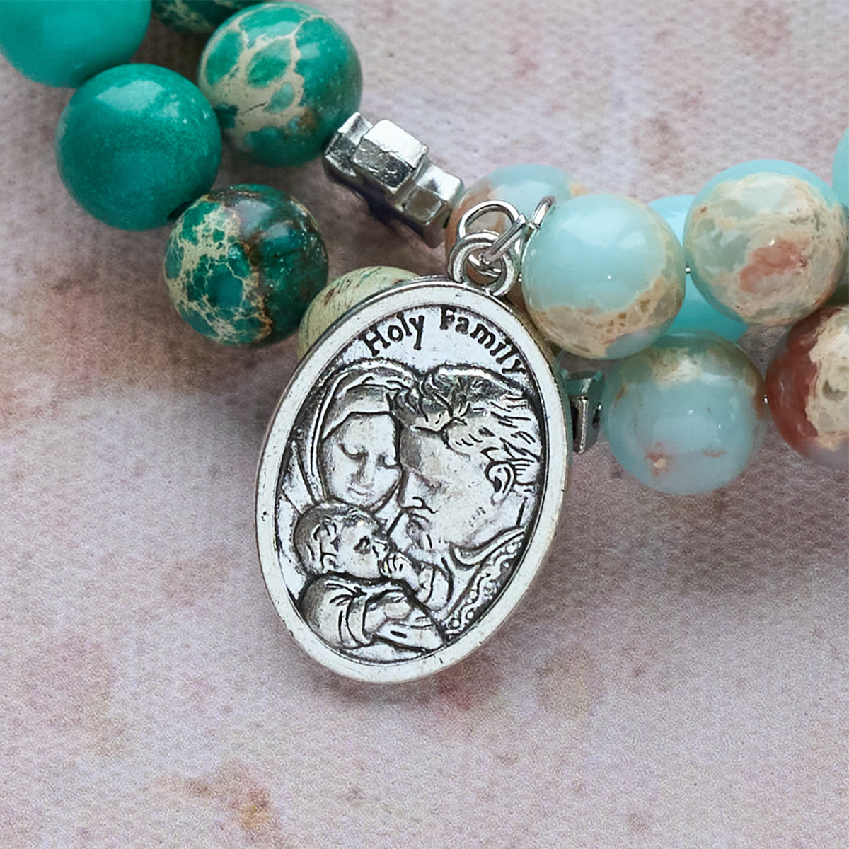 Pulsera Rosario de Piedra Shoushan y Piedra Veteada Verde: Devoción y Gracia Terrenal