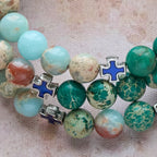 Pulsera Rosario de Piedra Shoushan y Piedra Veteada Verde: Devoción y Gracia Terrenal