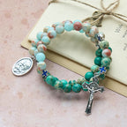 Pulsera Rosario de Piedra Shoushan y Piedra Veteada Verde: Devoción y Gracia Terrenal