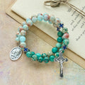 Pulsera Rosario de Piedra Shoushan y Piedra Veteada Verde: Devoción y Gracia Terrenal
