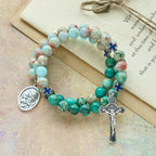 Pulsera Rosario de Piedra Shoushan y Piedra Veteada Verde: Devoción y Gracia Terrenal