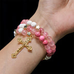 Pulsera Rosario de Yeso y Ágata Roja Rosa: Devoción y Suavidad Celestial