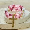 Pulsera Rosario de Yeso y Ágata Roja Rosa: Devoción y Suavidad Celestial