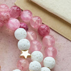 Pulsera Rosario de Yeso y Ágata Roja Rosa: Devoción y Suavidad Celestial