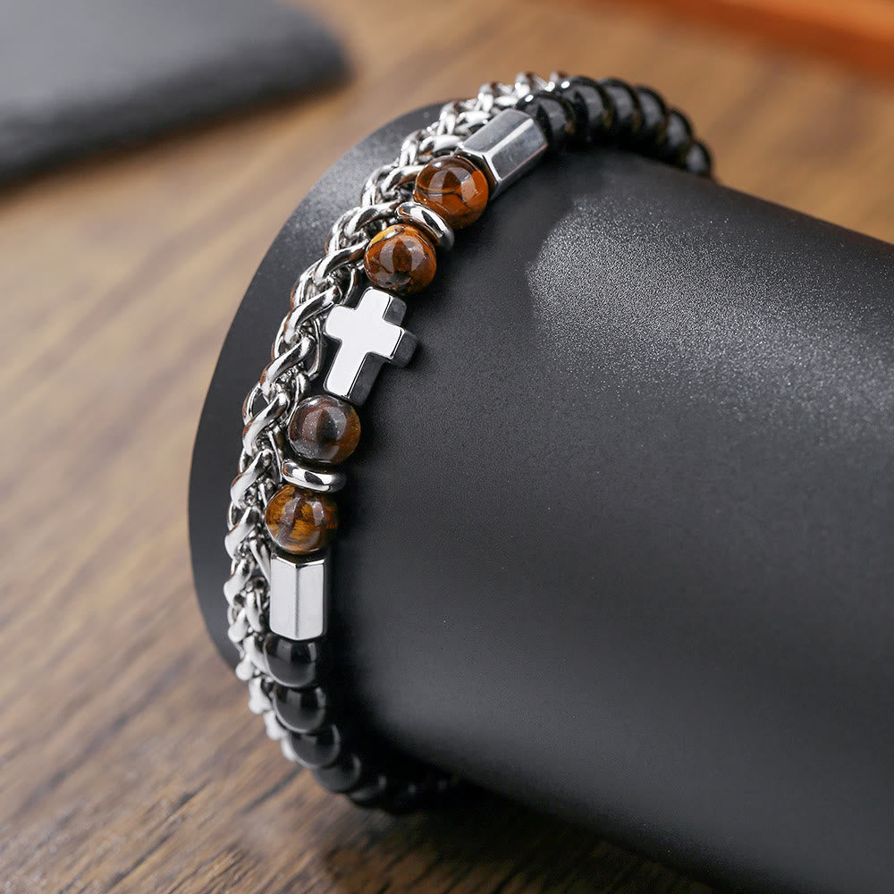 Pulsera de Ojo de Tigre y Ónix Negro: Identidad Impulsada por la Fe y Devoción Eterna