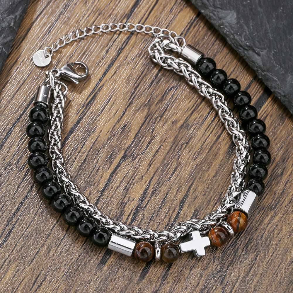 Pulsera de Ojo de Tigre y Ónix Negro: Identidad Impulsada por la Fe y Devoción Eterna