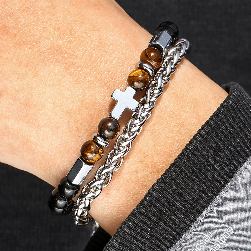 Pulsera de Ojo de Tigre y Ónix Negro: Identidad Impulsada por la Fe y Devoción Eterna