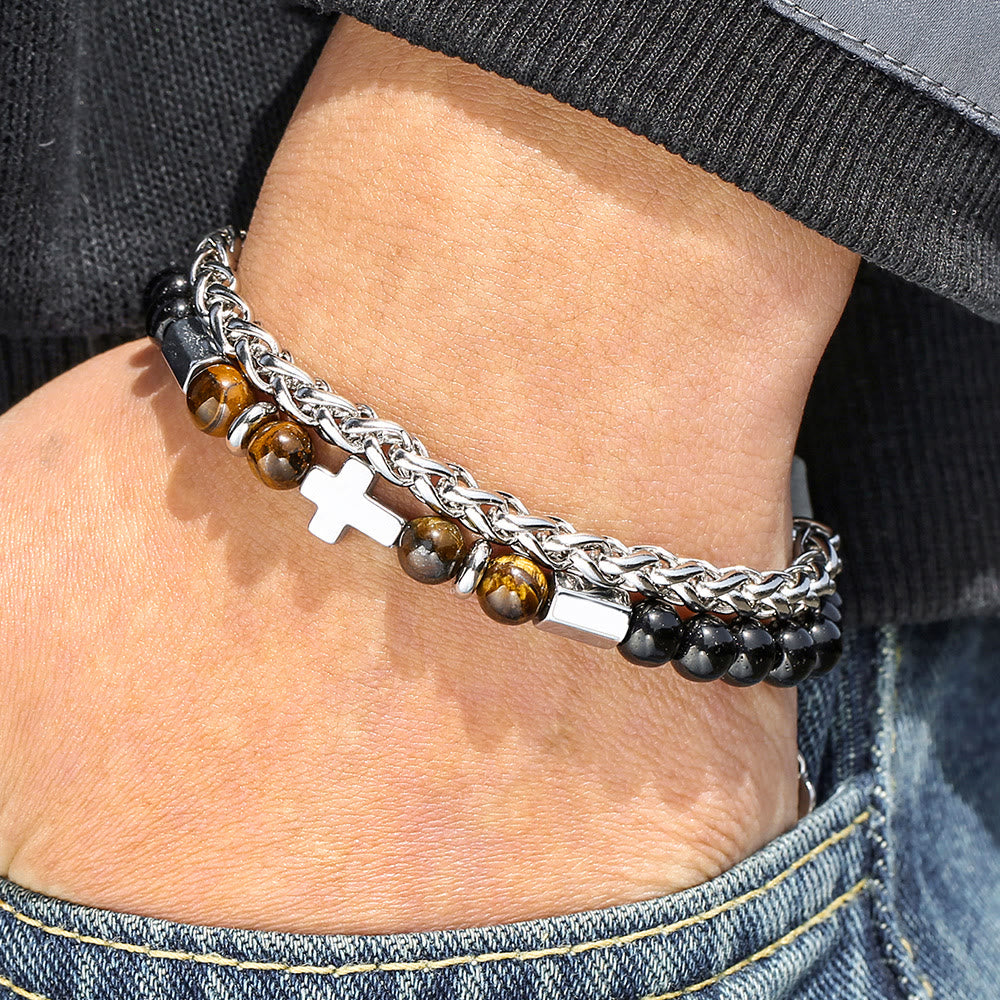 Pulsera de Ojo de Tigre y Ónix Negro: Identidad Impulsada por la Fe y Devoción Eterna