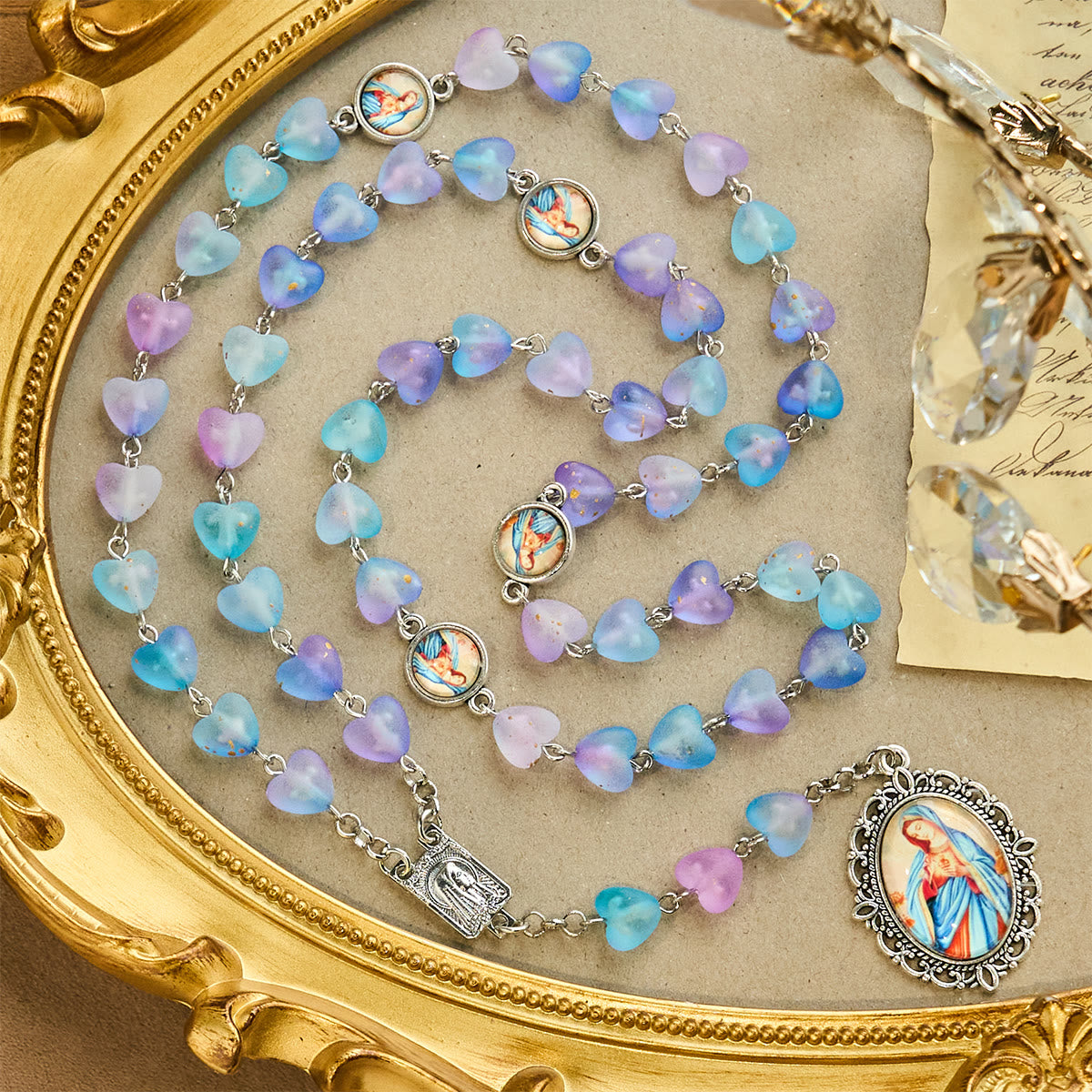 Rosario y pulsera Corazón Azul y Mariposa: Devoción y espiritualidad artística