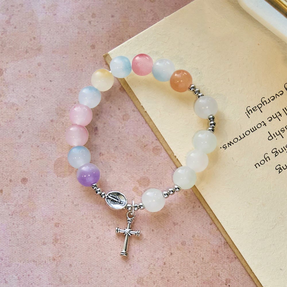 Pulsera de oración de cuentas UV que cambian de color Pastel Glow con Nuestra Señora