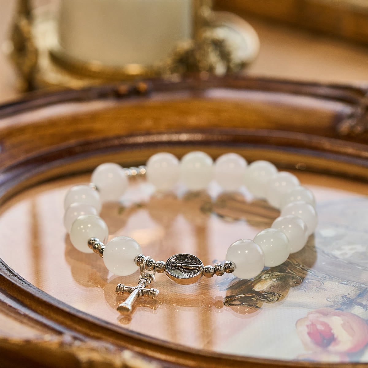 Pulsera de oración de cuentas UV que cambian de color Pastel Glow con Nuestra Señora