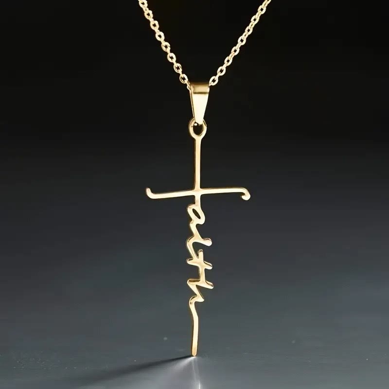 Cruz de Fe con Elegante Escritura: Amuleto de Creencia Suave y Joyería de Uso Diario