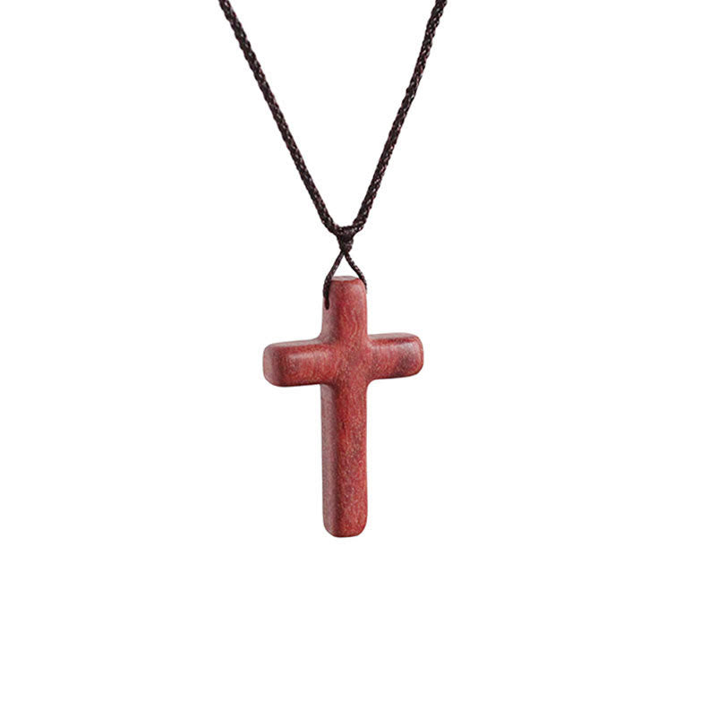 Collar con cruz de sándalo rojo hecho a mano — Devoción sencilla, uso diario