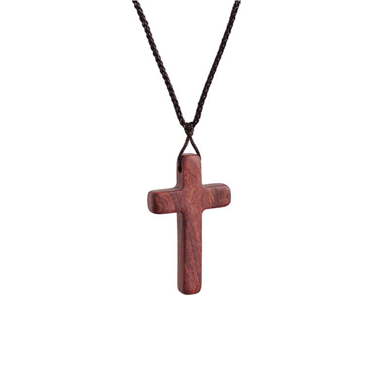 Collar con cruz de sándalo rojo hecho a mano — Devoción sencilla, uso diario