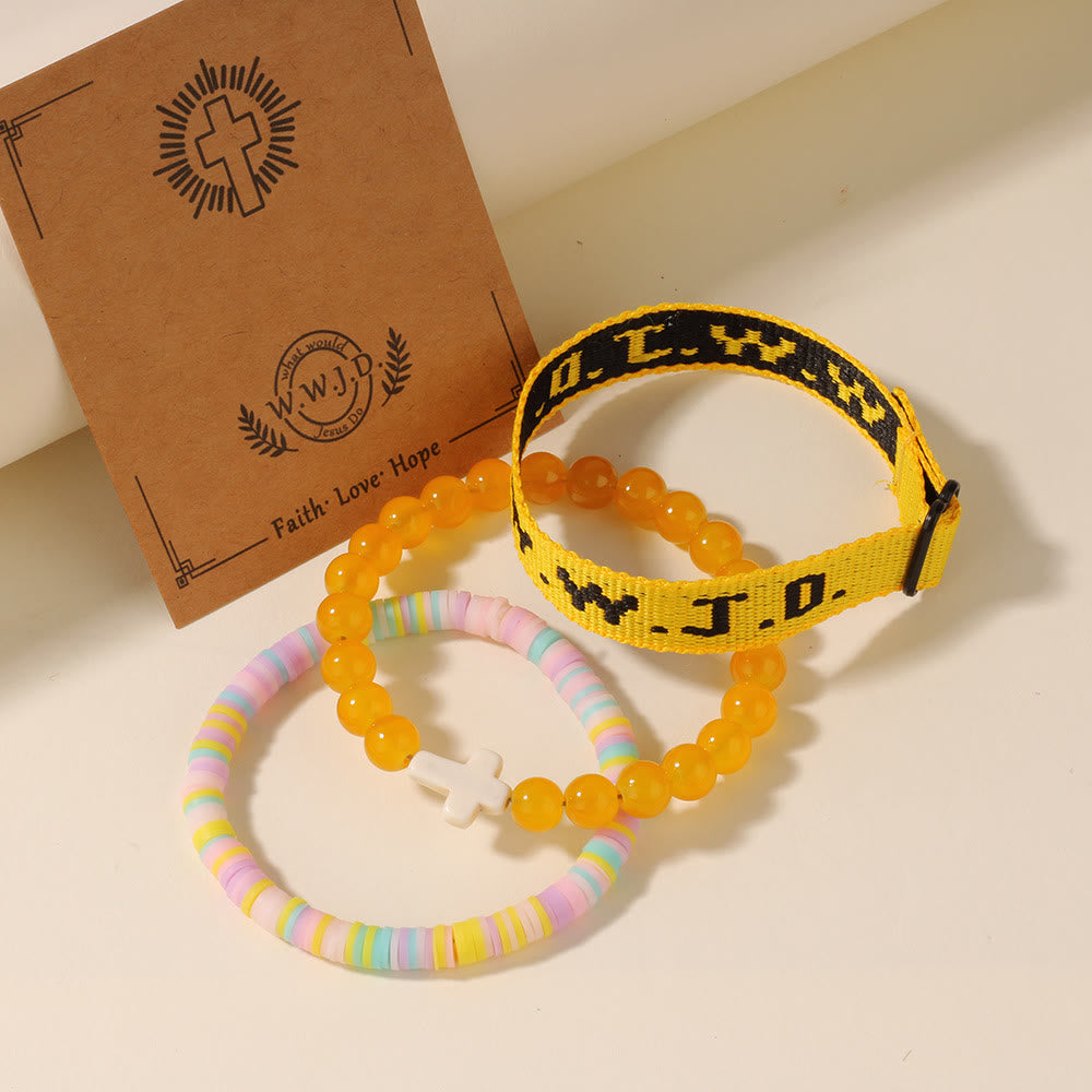 Pulsera con mensaje de fe y cruz con tarjeta WWJD: recuerdo listo para regalar