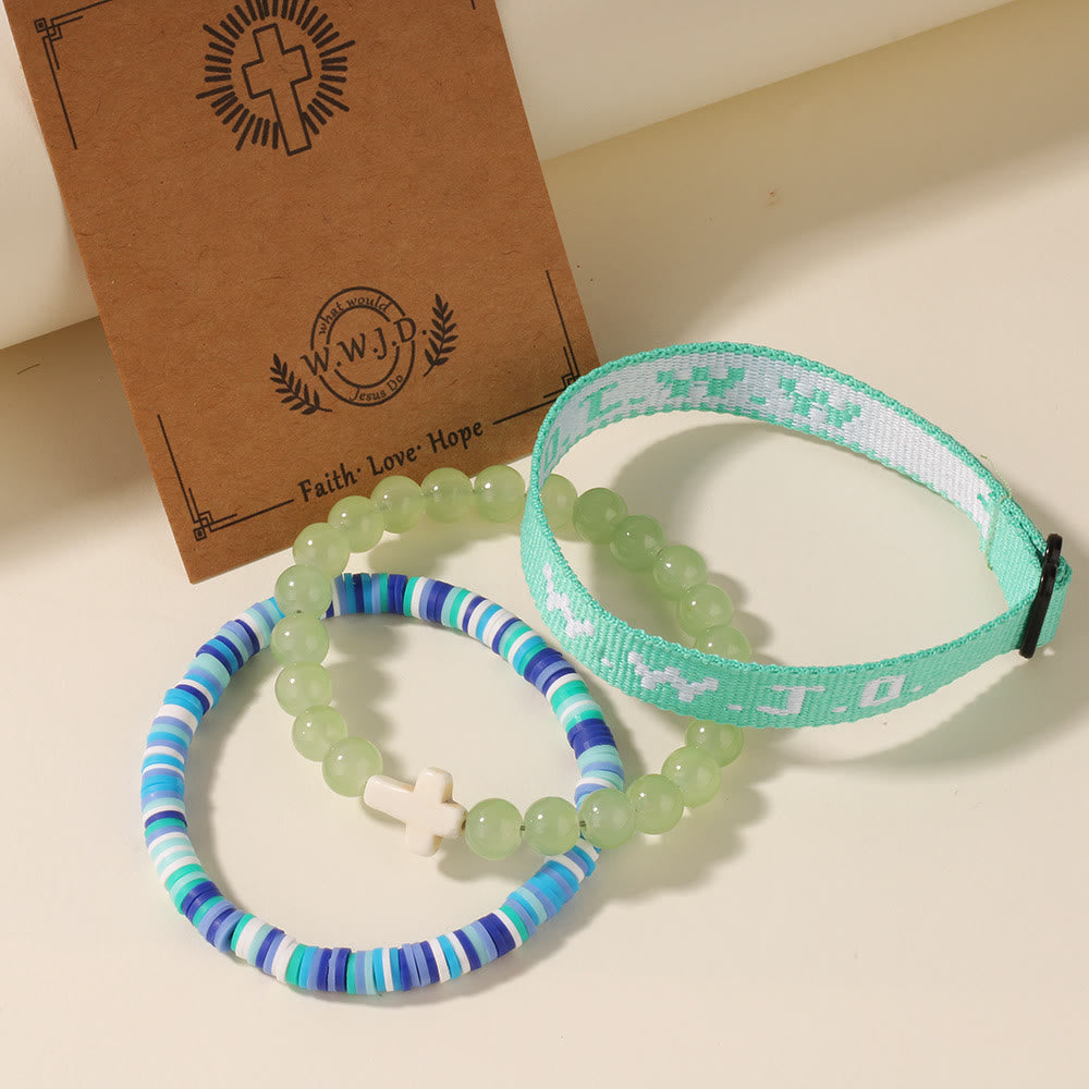 Pulsera con mensaje de fe y cruz con tarjeta WWJD: recuerdo listo para regalar