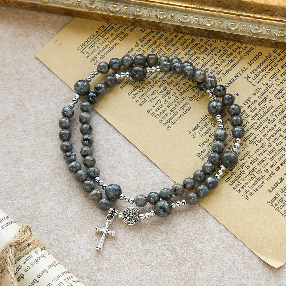 Pulsera de Rosario de Piedra de Llama de 6mm con Resplandor UV: Textura Ceniza y Devoción Iluminada