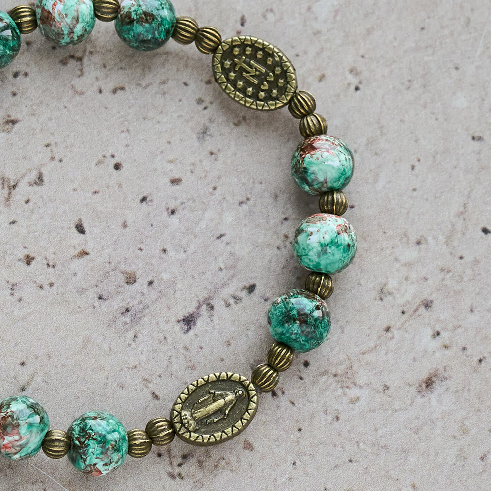 Rosario de cristal con pintura al óleo, pulsera: Recordatorio de fe y gracia para momentos de recogimiento