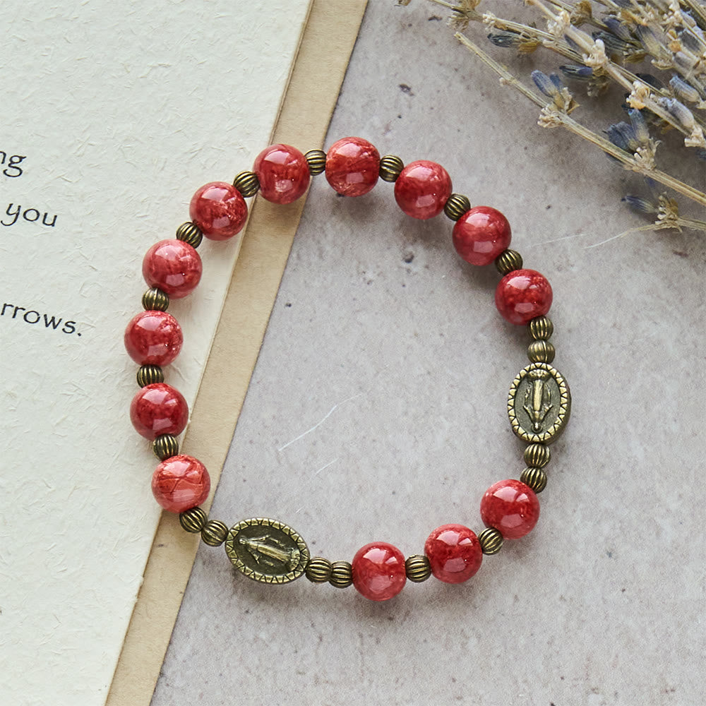 Rosario de cristal con pintura al óleo, pulsera: Recordatorio de fe y gracia para momentos de recogimiento
