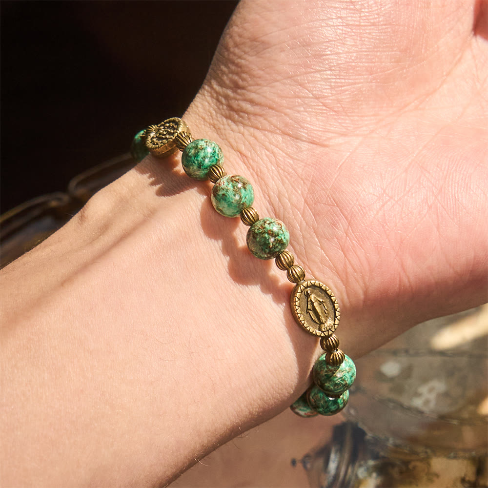 Rosario de cristal con pintura al óleo, pulsera: Recordatorio de fe y gracia para momentos de recogimiento