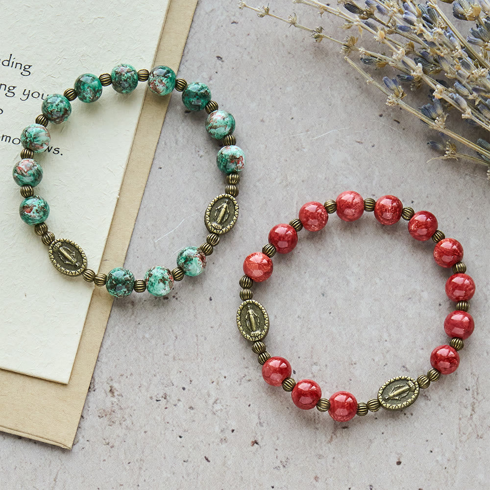 Rosario de cristal con pintura al óleo, pulsera: Recordatorio de fe y gracia para momentos de recogimiento