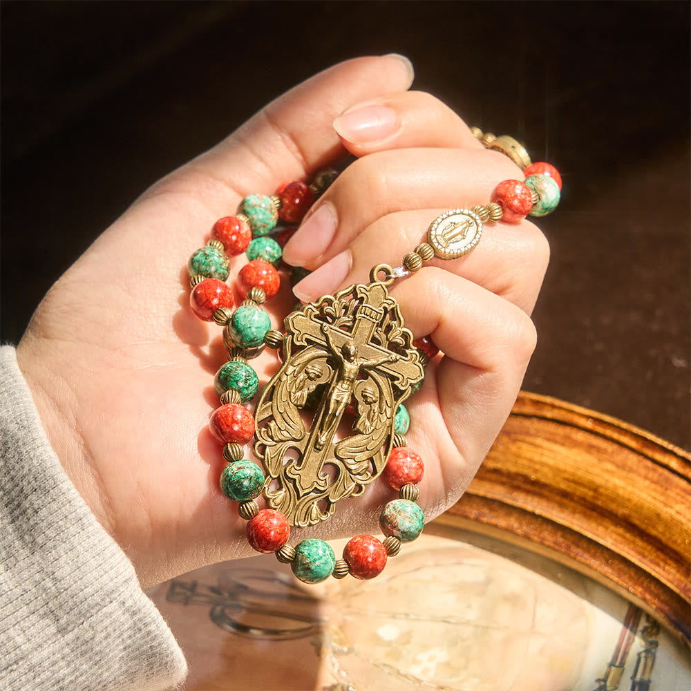 Rosario de cristal con pintura al óleo, pulsera: Recordatorio de fe y gracia para momentos de recogimiento