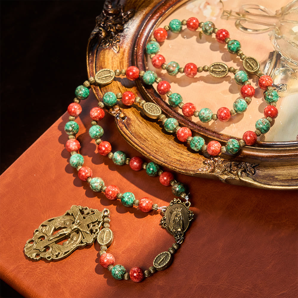 Rosario de cristal con pintura al óleo, pulsera: Recordatorio de fe y gracia para momentos de recogimiento
