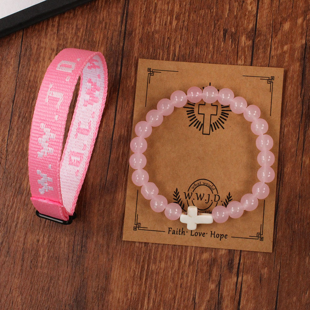 Pulsera con mensaje de fe y cruz con tarjeta WWJD: recuerdo listo para regalar