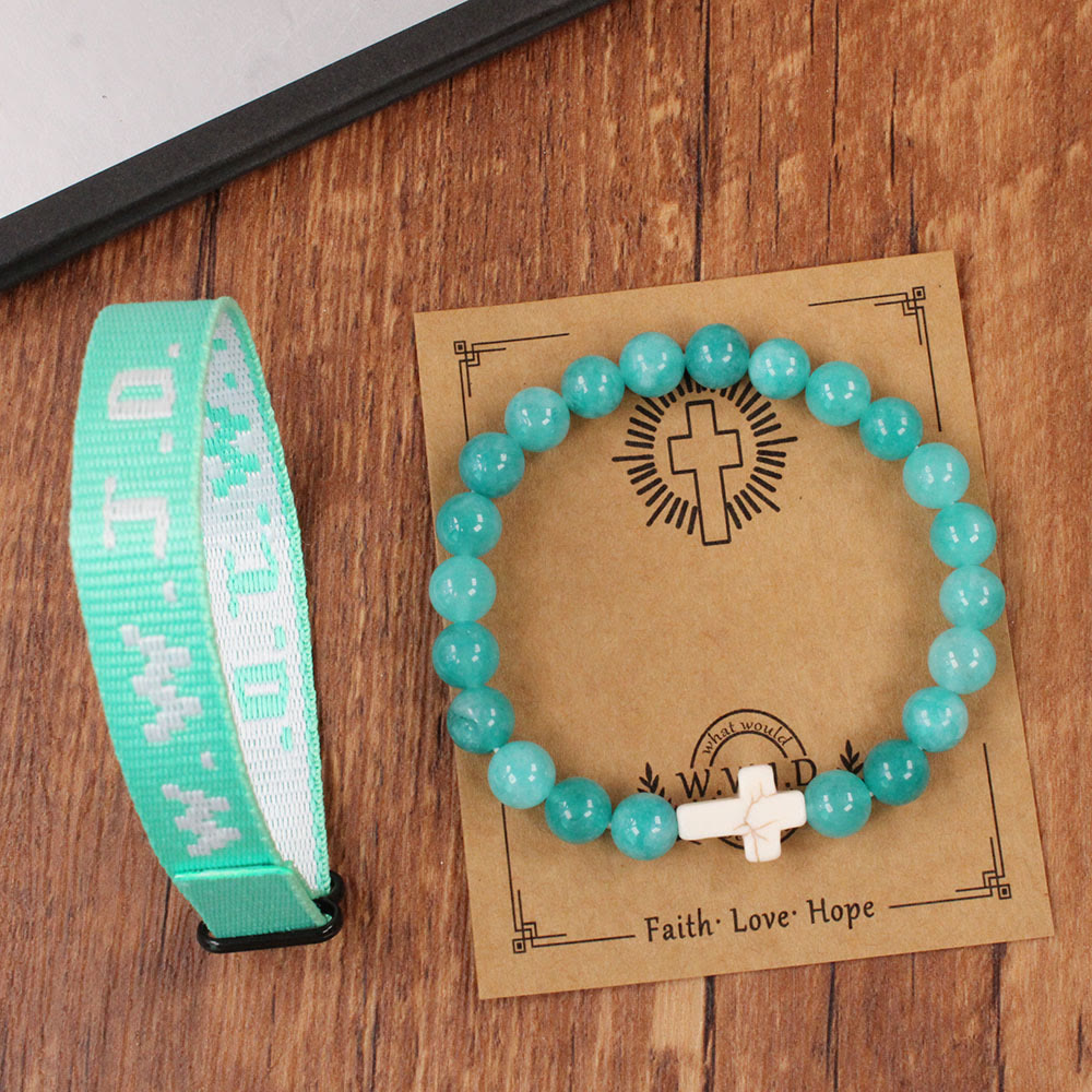 Pulsera con mensaje de fe y cruz con tarjeta WWJD: recuerdo listo para regalar