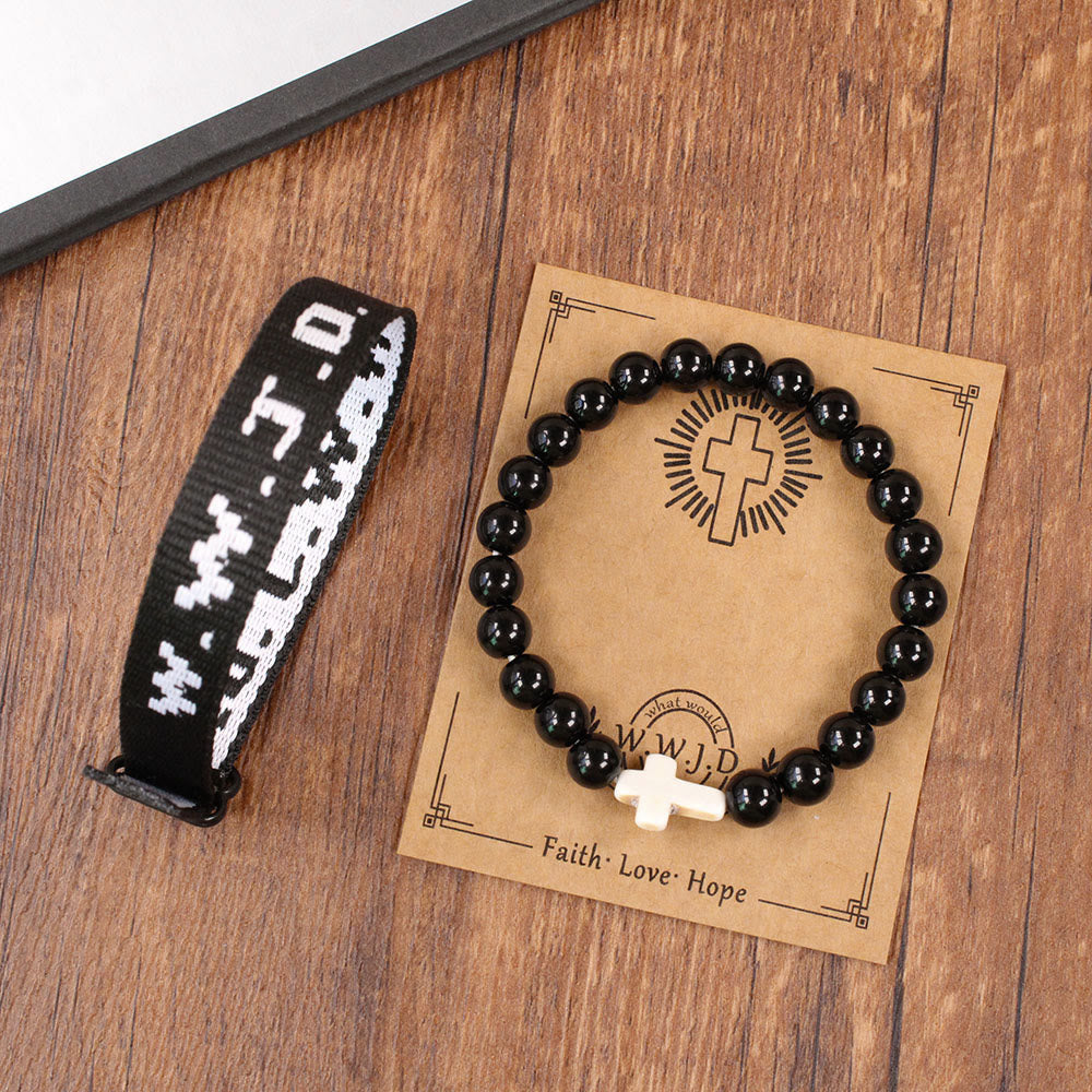 Pulsera con mensaje de fe y cruz con tarjeta WWJD: recuerdo listo para regalar