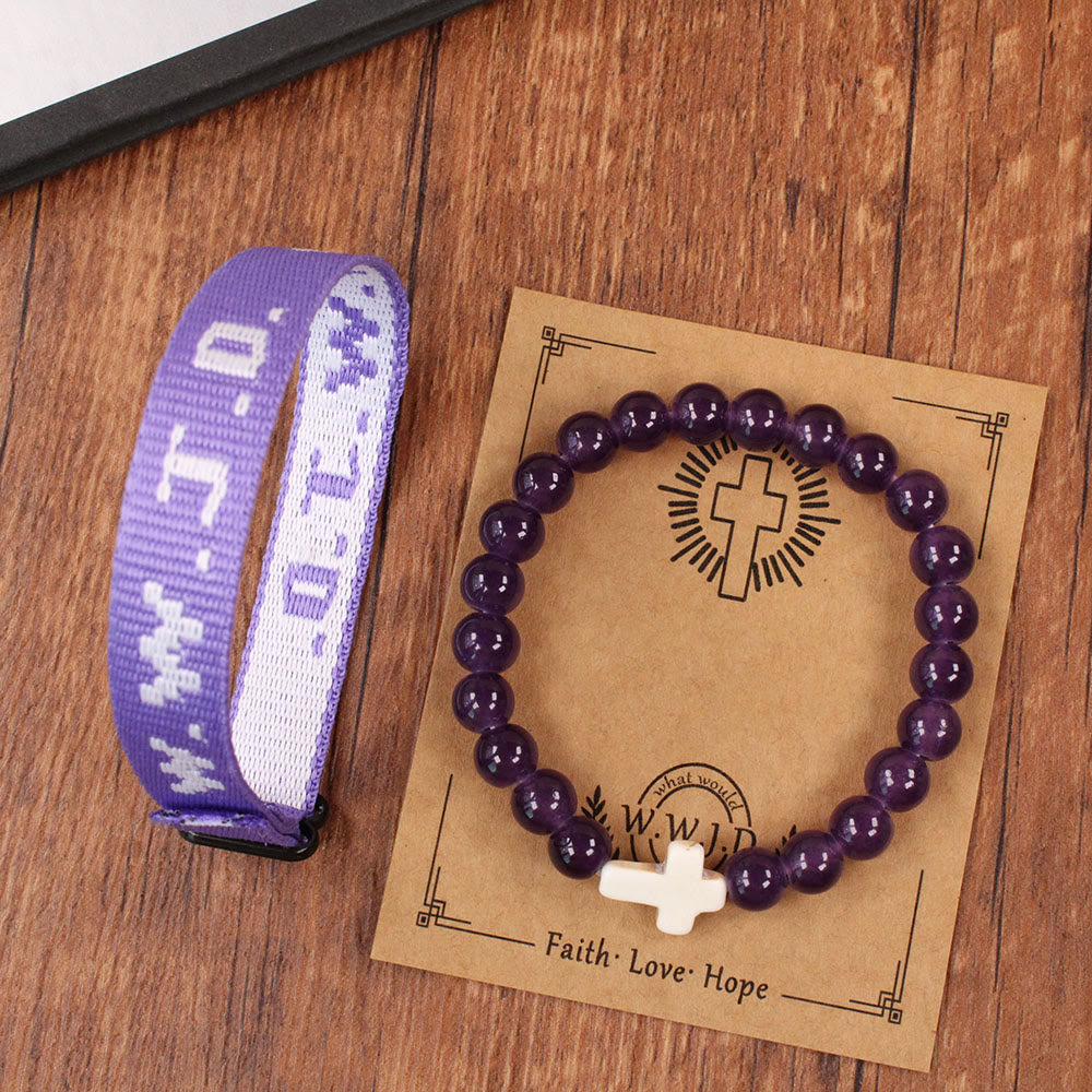 Pulsera con mensaje de fe y cruz con tarjeta WWJD: recuerdo listo para regalar