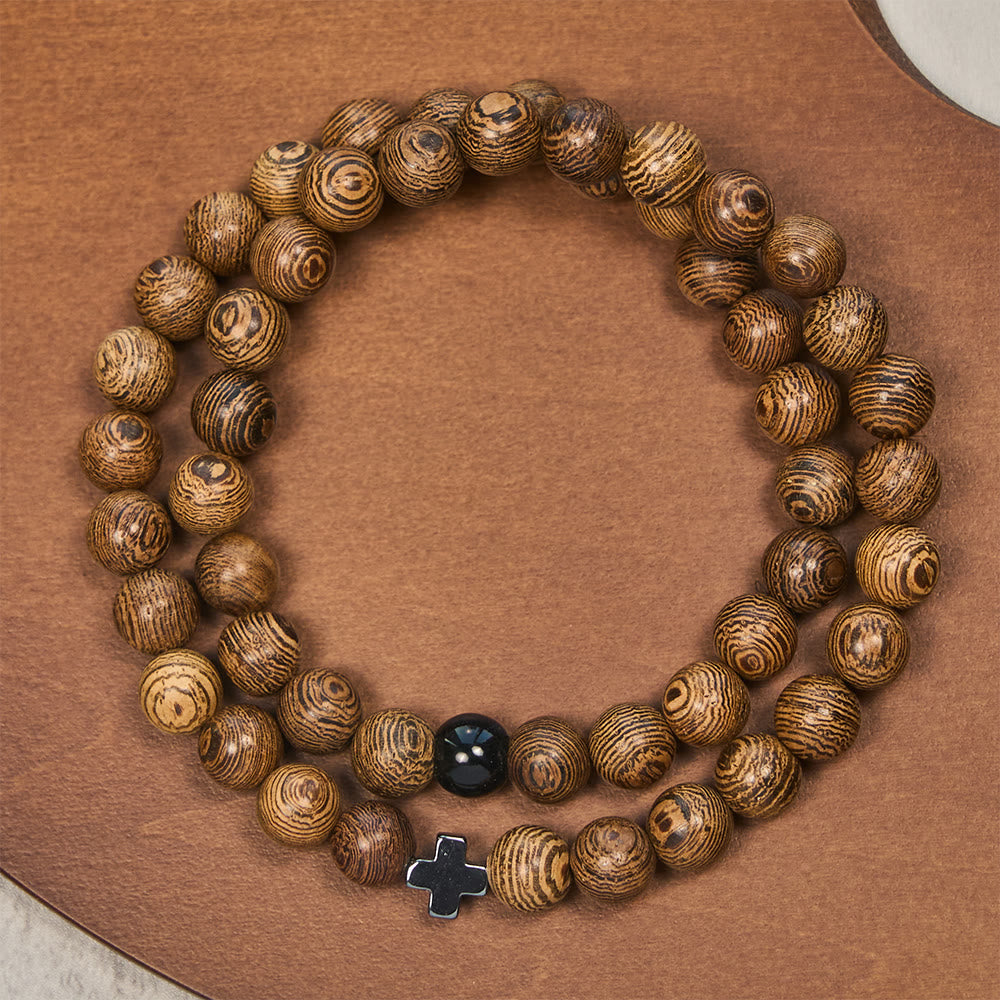 Pulsera de Cruz de Madera en Capas: Devoción Serena para el Día a Día