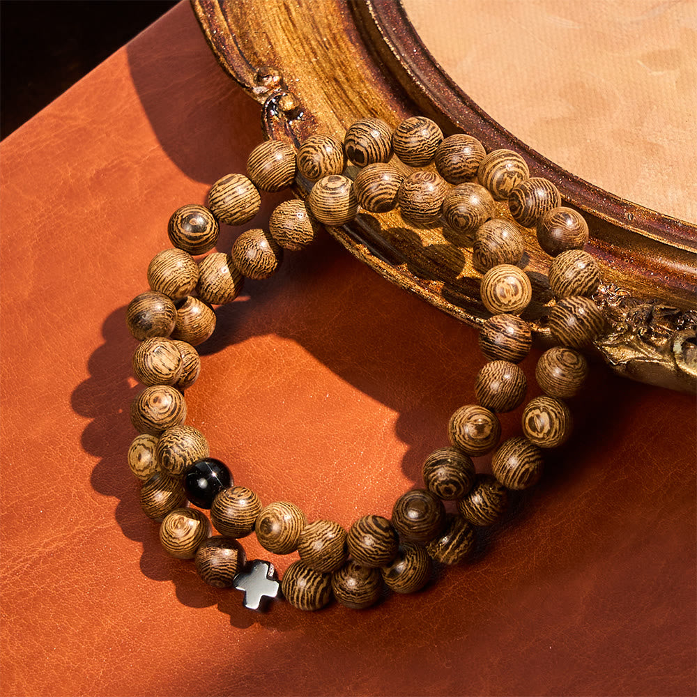 Pulsera de Cruz de Madera en Capas: Devoción Serena para el Día a Día