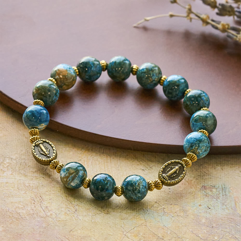 Pulsera de devoción vintage de 10 mm con pintura al óleo azul y medalla milagrosa