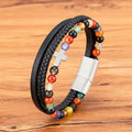 Pulsera de cruces superpuestas con cuentas de ojo de tigre: Devoción serena en textura rica