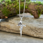 Rose Wrapped Cross Faith Necklace with Gothic Floral Design